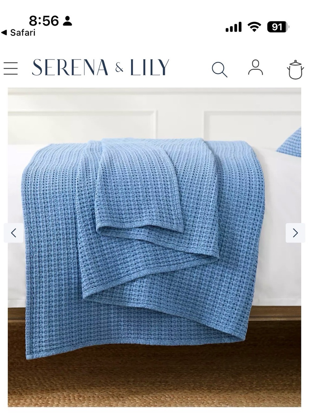 Serena & Lily French Blue Waffle Knit Blanket and 2 standard Shams